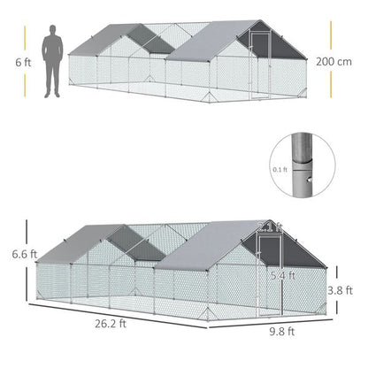 Homestead walk-in chicken run side view showing long 10?26 footprint for big daytime movement