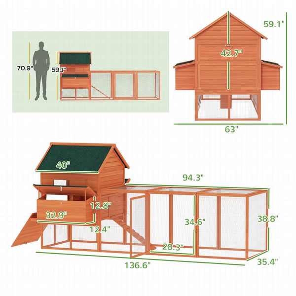 Ranger chicken coop with run side view showing warm painted finish in the core 8-10 hen demand band
