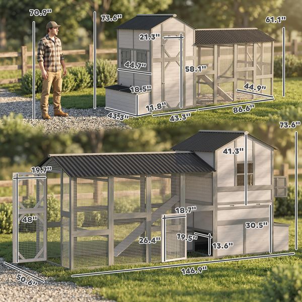 Sentinel chicken coop with run footprint and dimensions view