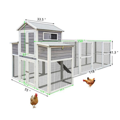Forge chicken coop with run side view showing two nesting boxes and five perches for a feature-rich 10-12 hen setup