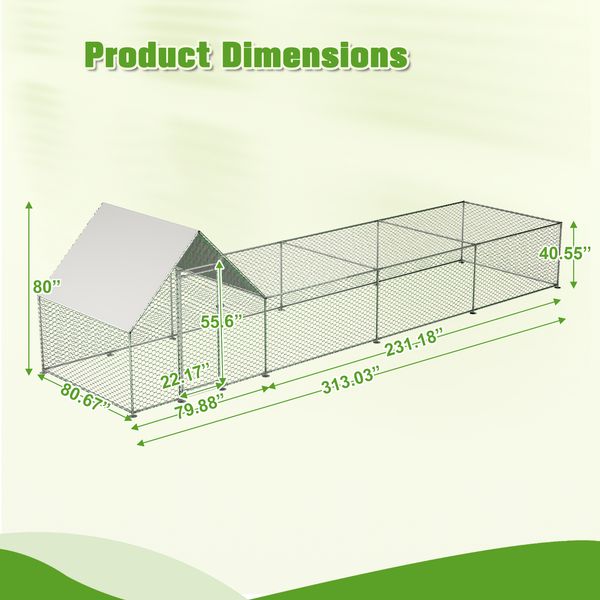 Ridgeline walk-in chicken run footprint and dimensions view