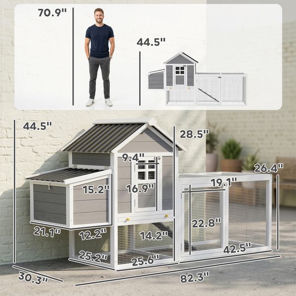 Hatchling chicken coop with run footprint and dimensions view
