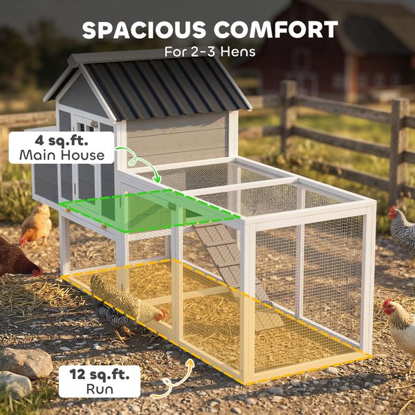 Hatchling Chicken Coop with Run for 2-3 Hens - 82 in length for 2-3 hens