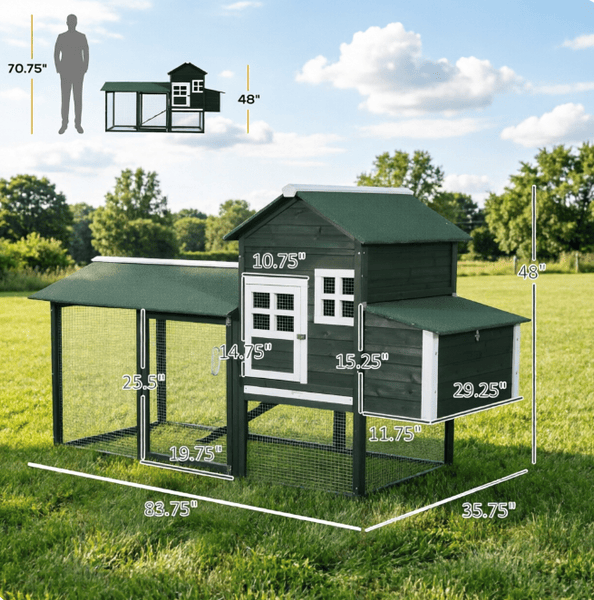Sprout Chicken Coop with Run for 2-3 Hens - 84 x 40 in for 2-3 hens