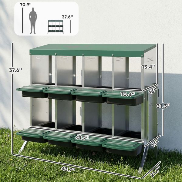 Brood 8-Compartment Chicken Nesting Box - 8-compartment two-tier nesting box for 16-32 hens