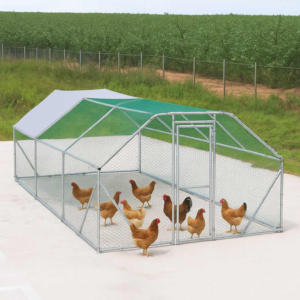 Citadel commercial chicken run side view showing 200 sq ft PVC-coated commercial run with lockable gate