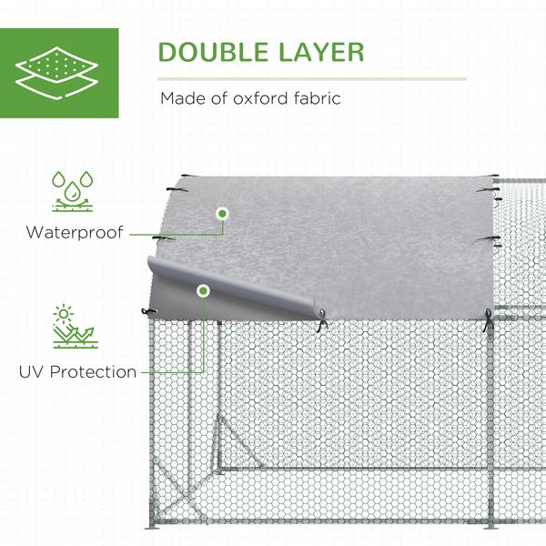 Broadwing walk-in chicken run side view showing silver finish and premium-look large metal layout