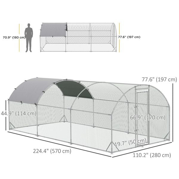 Broadwing walk-in chicken run footprint and dimensions view