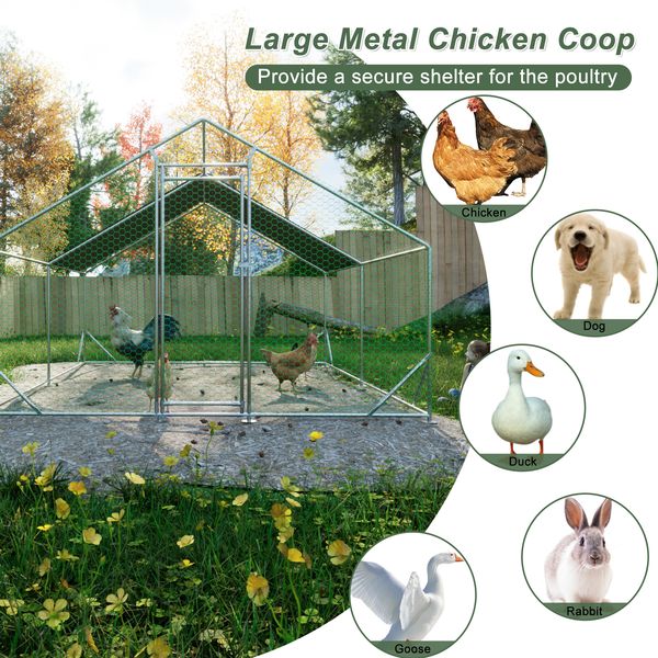 Northfield walk-in chicken run side view showing 10?13 standard-yard footprint with anti-UV cover