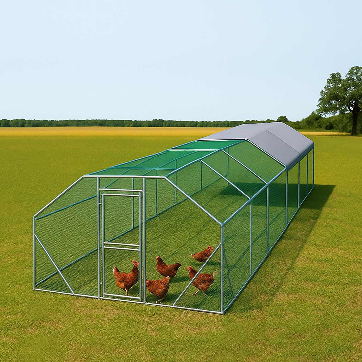 Magnum commercial chicken run side view showing 400 sq ft flagship run for 30-40 hens
