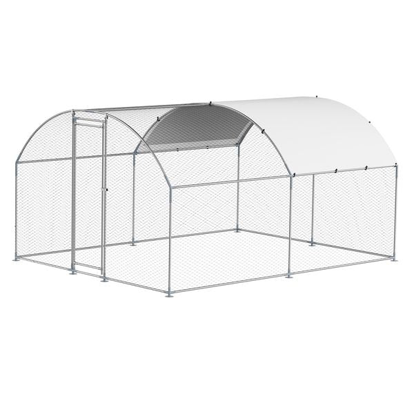 Summit walk-in chicken run side view showing security-lock bestseller footprint for 10-12 hens